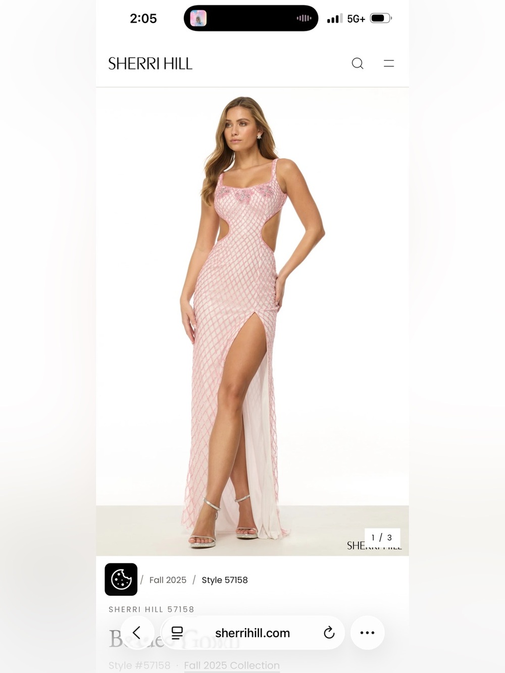 Sherri Hill 57883 Pearl Beaded Fitted Prom Dress 57883 Pink & White Maxi Dress